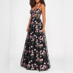 City Studios Juniors Floral-Embroidered Tulle Gown Size 3